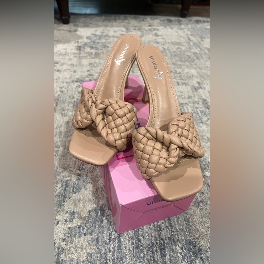 Vivianly  Beige Braided Women's Heels